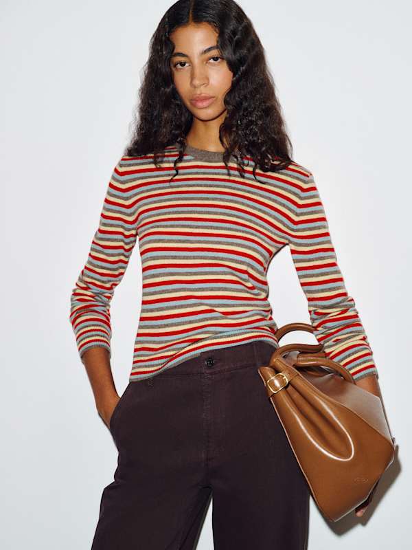 Lian Cashmere Crew Sweater - Compost Parmesan Multi Stripe