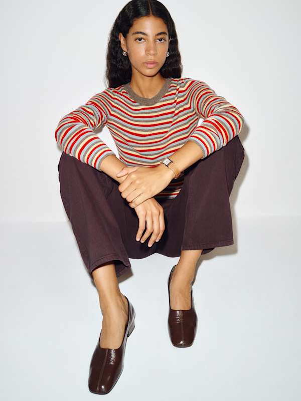 Lian Cashmere Crew Sweater - Compost Parmesan Multi Stripe