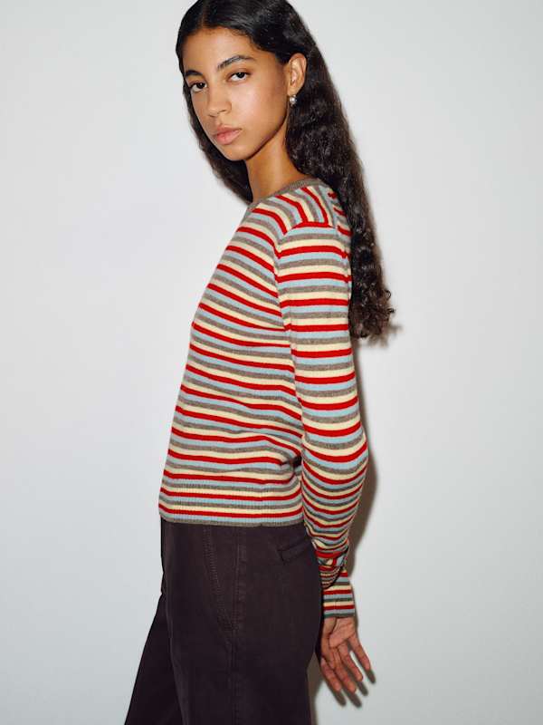 Lian Cashmere Crew Sweater - Compost Parmesan Multi Stripe