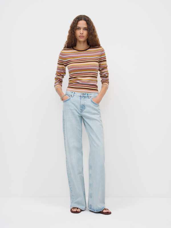 Lian Cashmere Crew Sweater - Dried Rose Multi Stripe