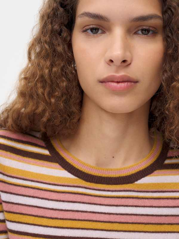 Lian Cashmere Crew Sweater - Dried Rose Multi Stripe