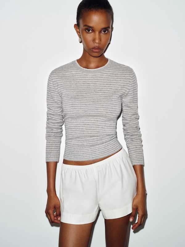 Lian Cashmere Crew Sweater - Granite Gossamer Stripe