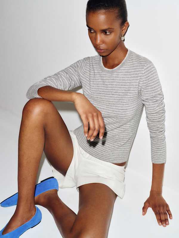 Lian Cashmere Crew Sweater - Granite Gossamer Stripe