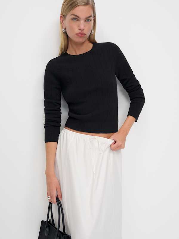 Lian Cashmere Crew Sweater - Ribbed Black