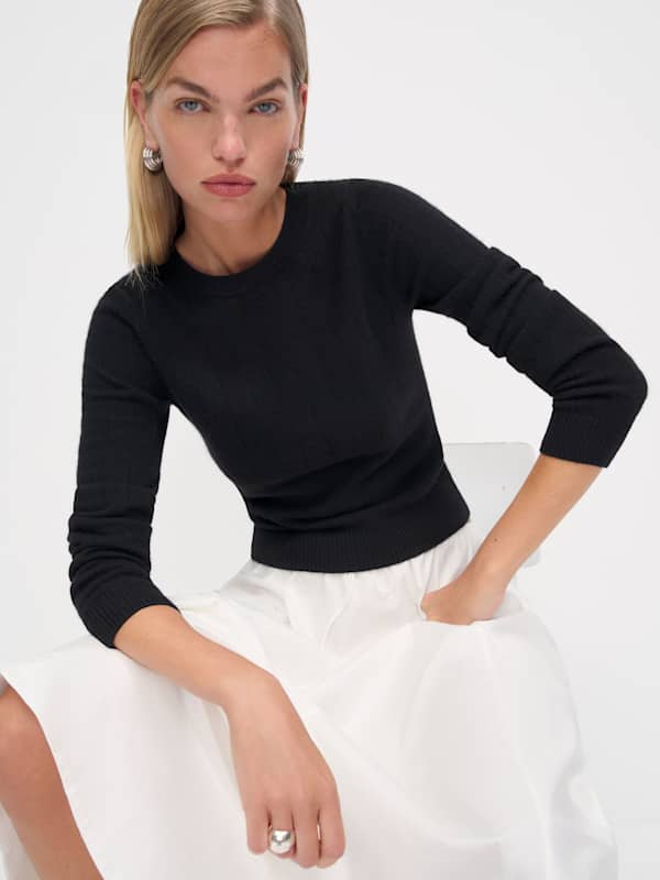 Lian Cashmere Crew Sweater - Ribbed Black