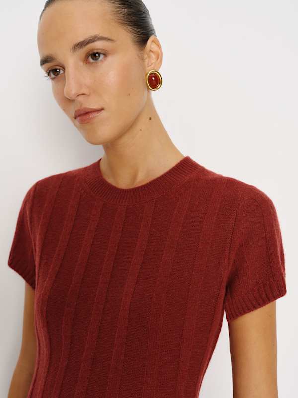 Sadie Cashmere Mini Dress - Ribbed Chianti