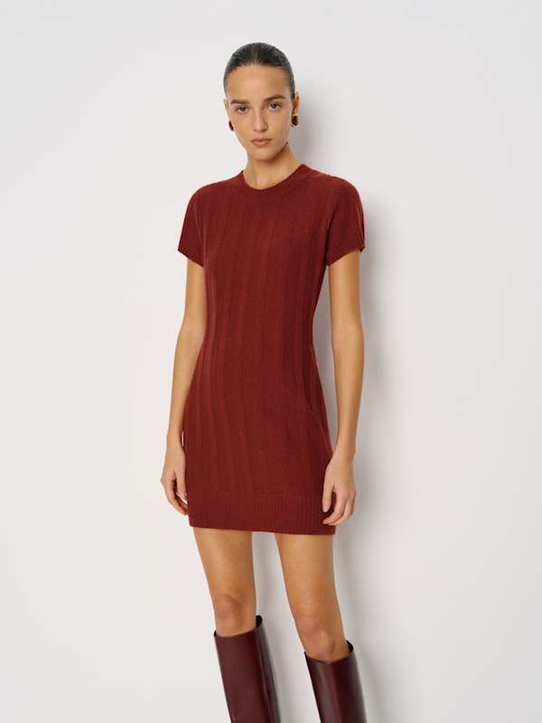 Sadie Cashmere Mini Dress - Ribbed Chianti