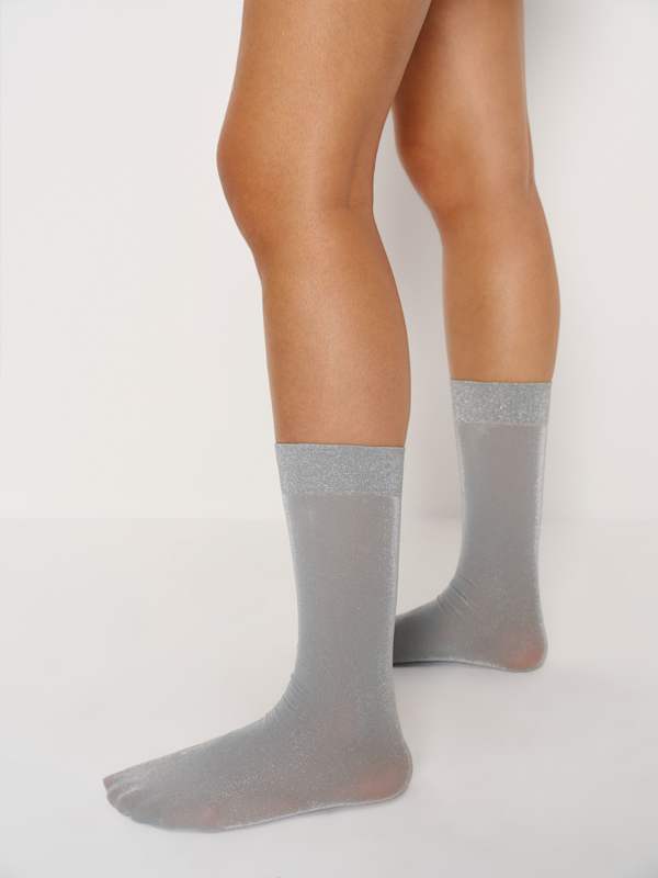Swedish Stockings Ines Shimmery Socks - Light Grey Silver