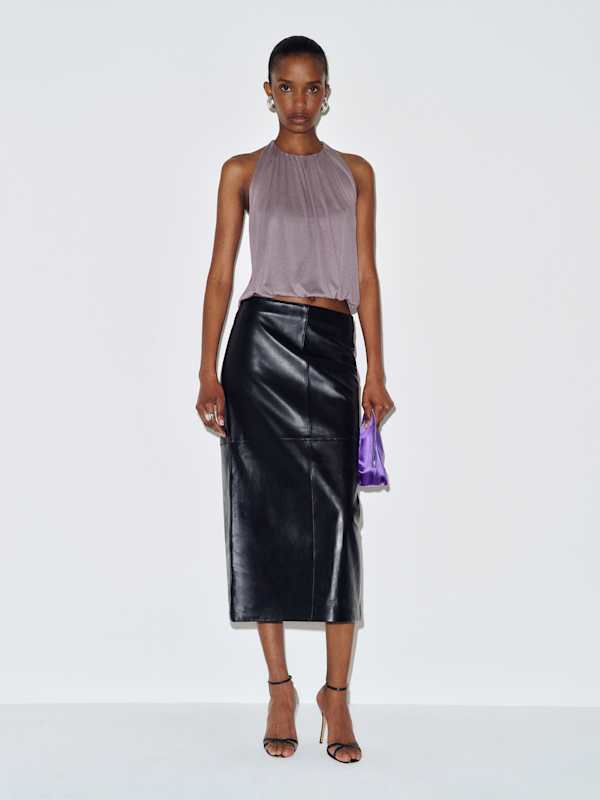 Veda Cole Low Waist Leather Maxi Skirt - Black