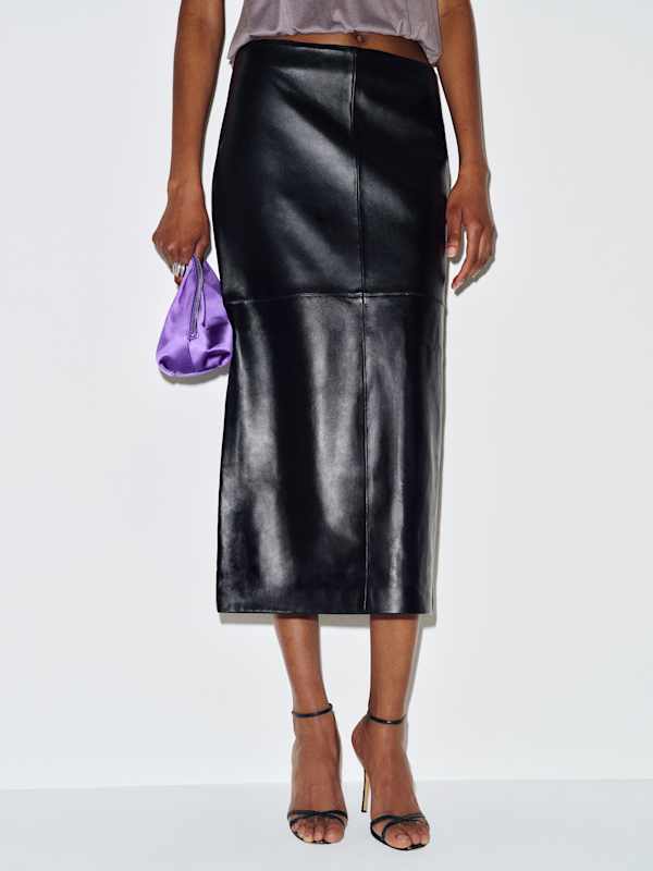 Veda Cole Low Waist Leather Maxi Skirt - Black