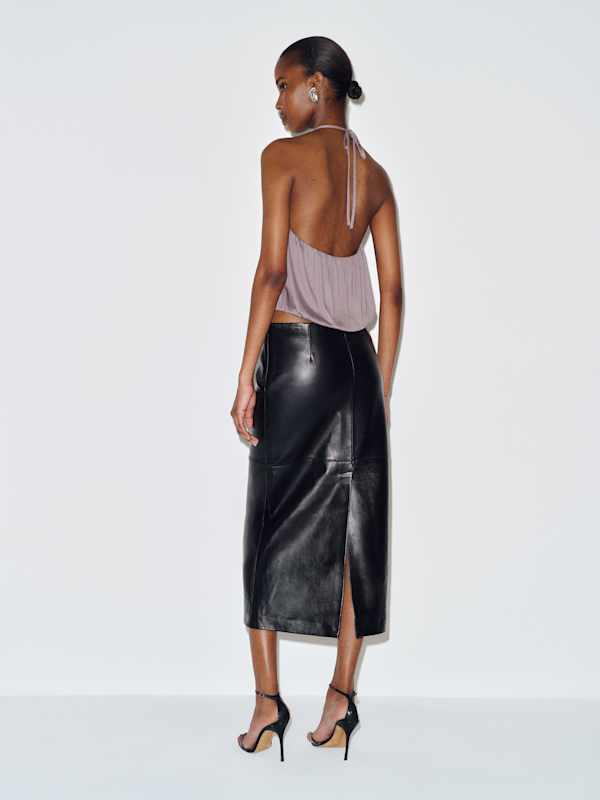 Veda Cole Low Waist Leather Maxi Skirt - Black