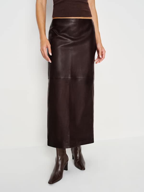 Veda Cole Low Waist Leather Maxi Skirt - Cocoa