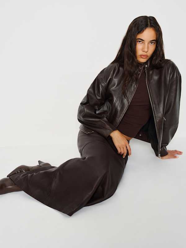 Veda Cole Low Waist Leather Maxi Skirt - Cocoa