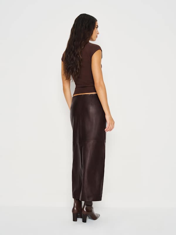 Veda Cole Low Waist Leather Maxi Skirt - Cocoa