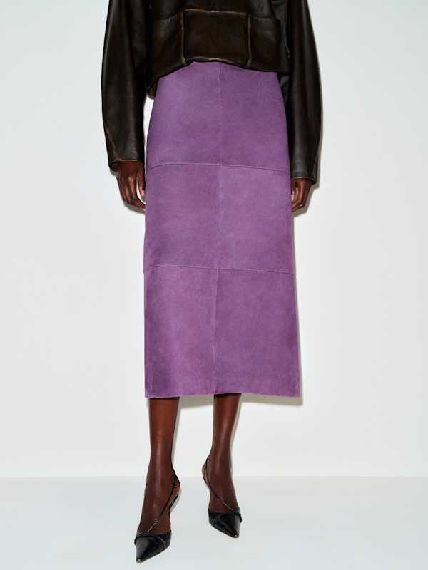 Veda Cole Low Waist Leather Maxi Skirt - Crushed Violet Suede