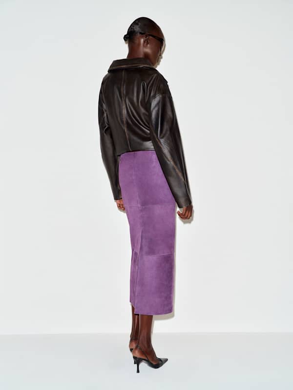 Veda Cole Low Waist Leather Maxi Skirt - Crushed Violet Suede
