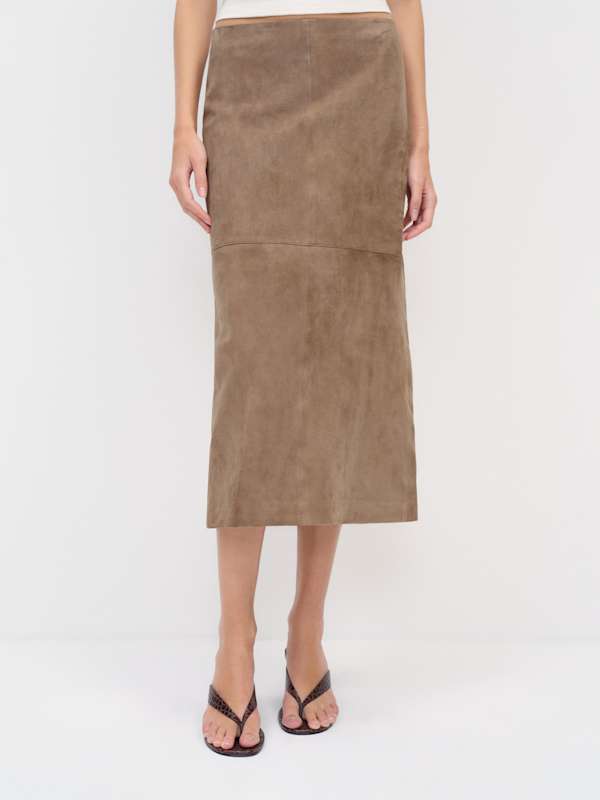 Veda Cole Low Waist Leather Maxi Skirt - Mushroom
