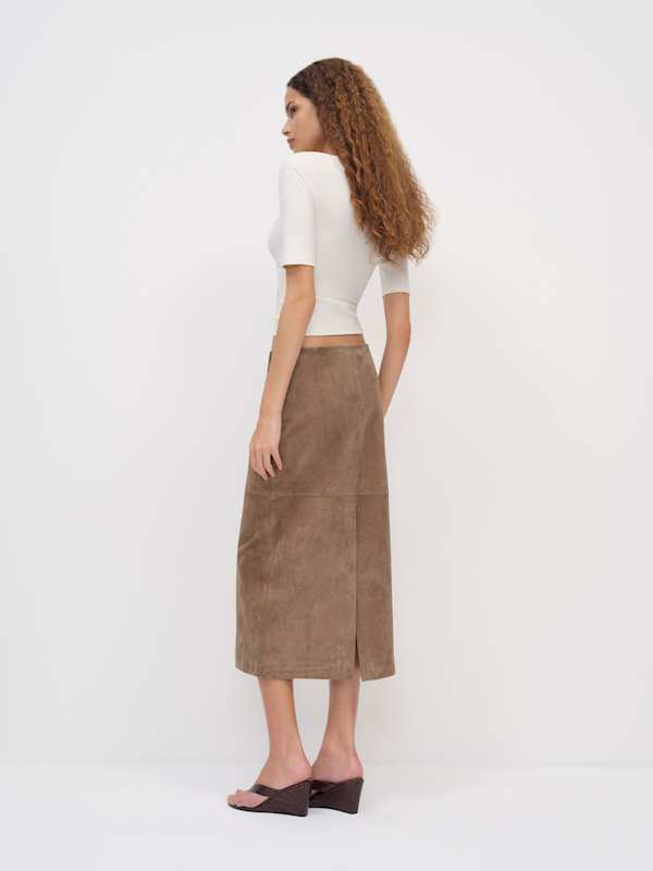 Veda Cole Low Waist Leather Maxi Skirt - Mushroom
