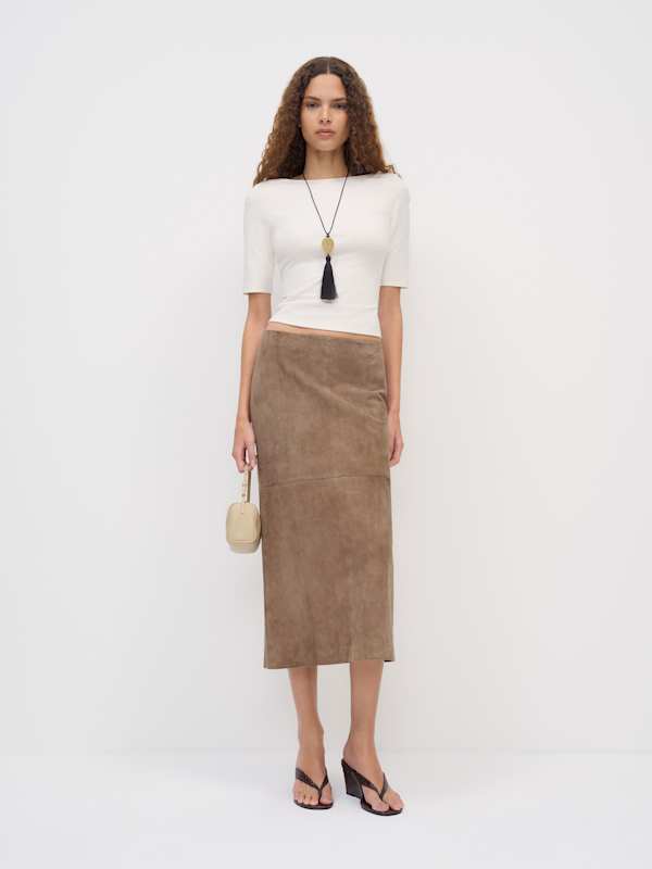 Veda Cole Low Waist Leather Maxi Skirt - Mushroom