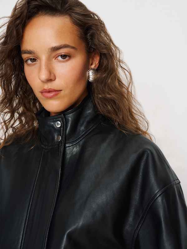 Veda Harrison Leather Oversized Bomber - Black