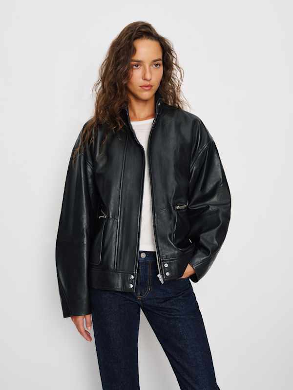 Veda Harrison Leather Oversized Bomber - Black