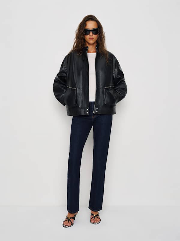 Veda Harrison Leather Oversized Bomber - Black