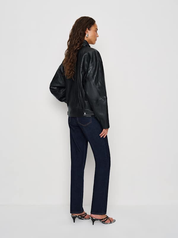 Veda Harrison Leather Oversized Bomber - Black