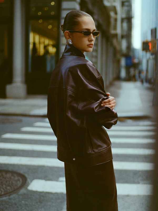 Veda Harrison Leather Oversized Bomber - Cocoa