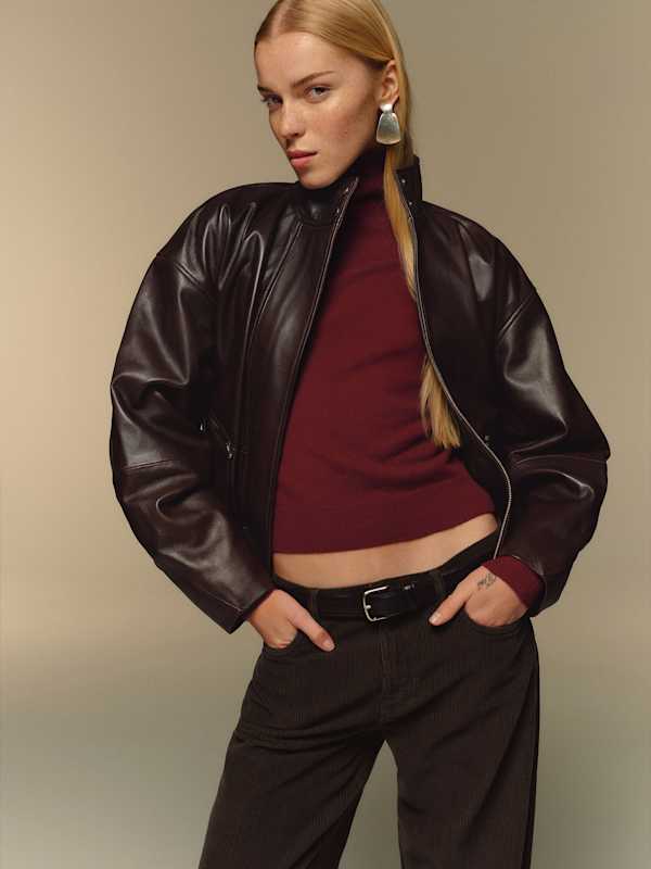 Veda Harrison Leather Oversized Bomber - Cocoa