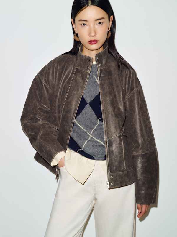 Veda Harrison Leather Oversized Bomber - Smoked Pearl
