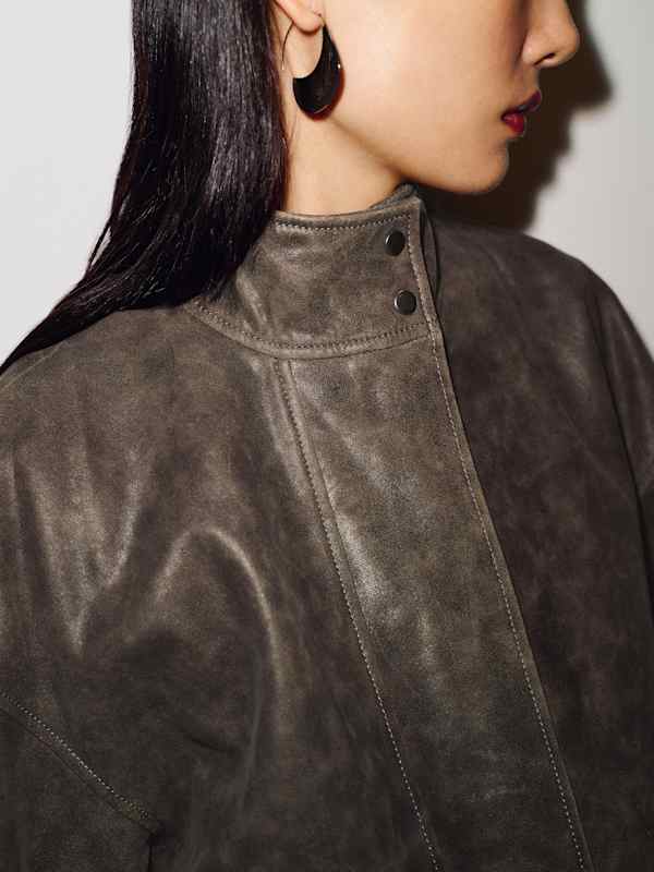 Veda Harrison Leather Oversized Bomber - Smoked Pearl