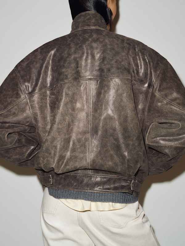 Veda Harrison Leather Oversized Bomber - Smoked Pearl