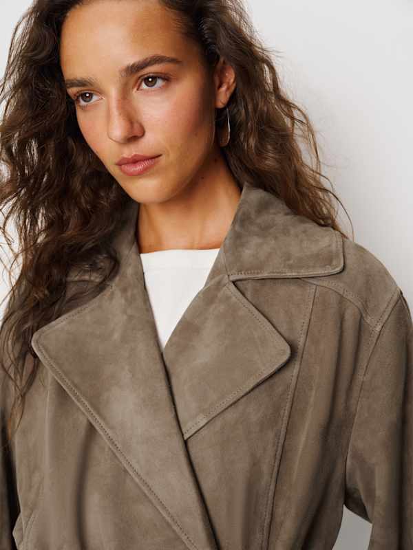 Veda Jaden Cropped Trench - Mushroom Suede