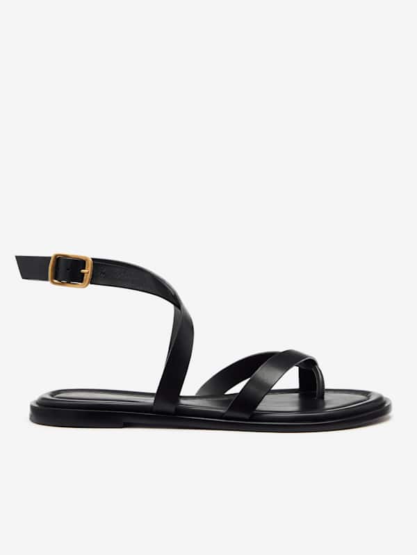 Jane Flat Sandal - Black Leather