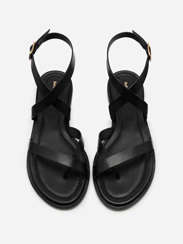 Jane Flat Sandal - Black Leather