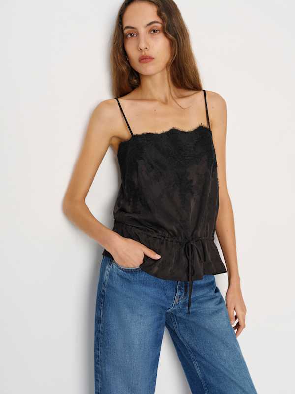 Silvia Silk Top - Black Jacquard