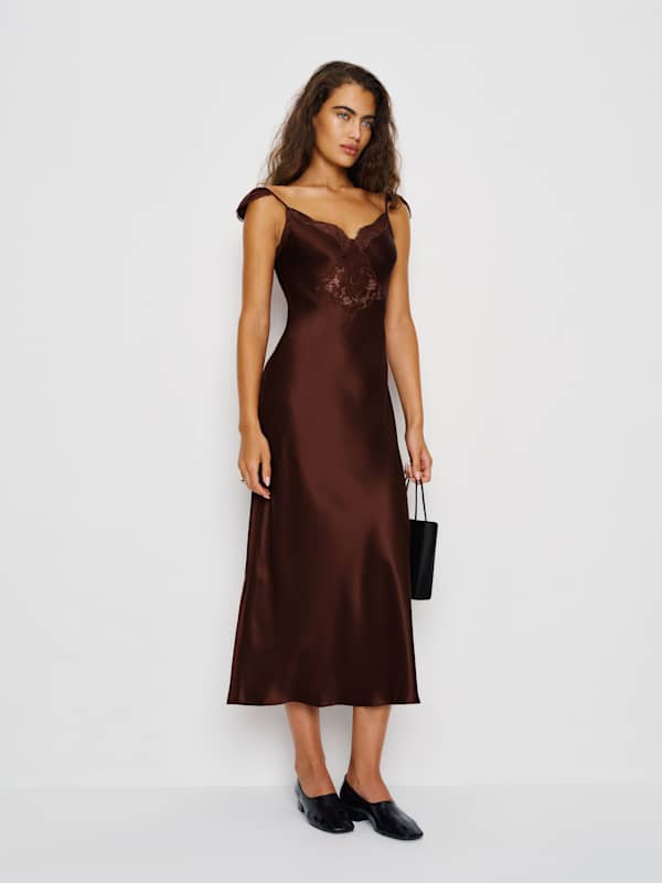 Serafina Silk Dress - Mahogany
