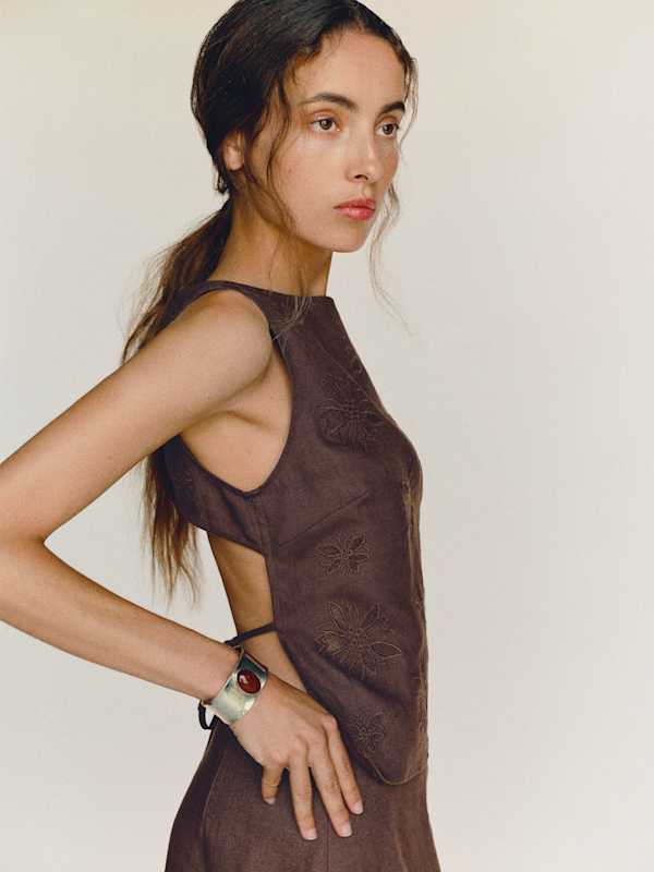 Evelina Linen Top - Cafe