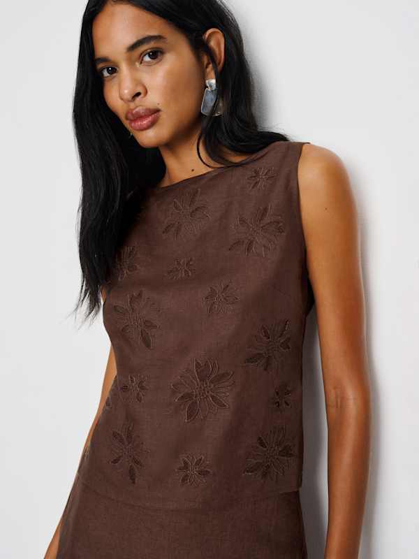 Evelina Linen Top - Cafe