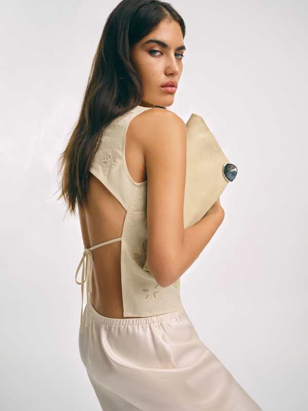 Evelina Linen Top - Sugar