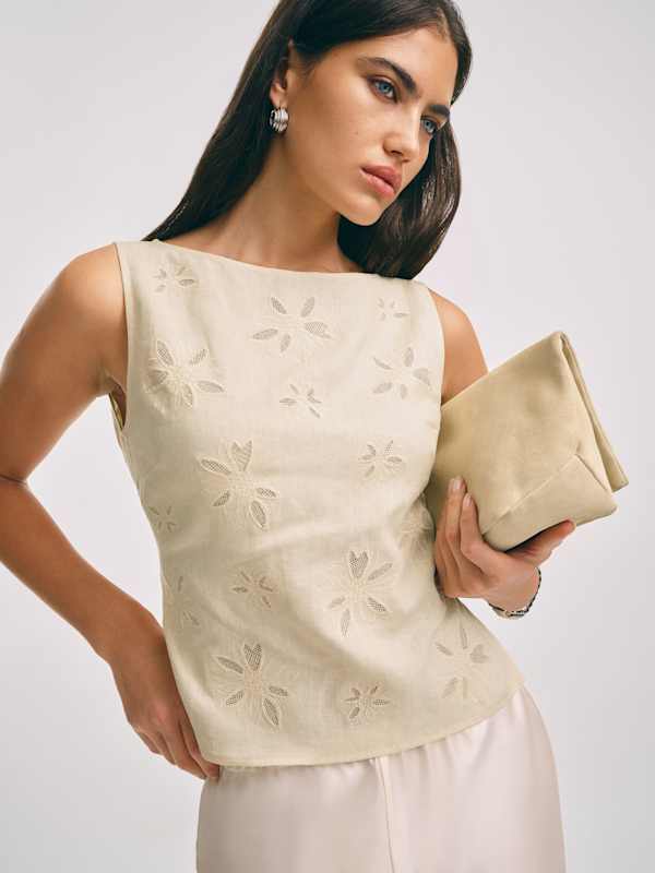 Evelina Linen Top - Sugar