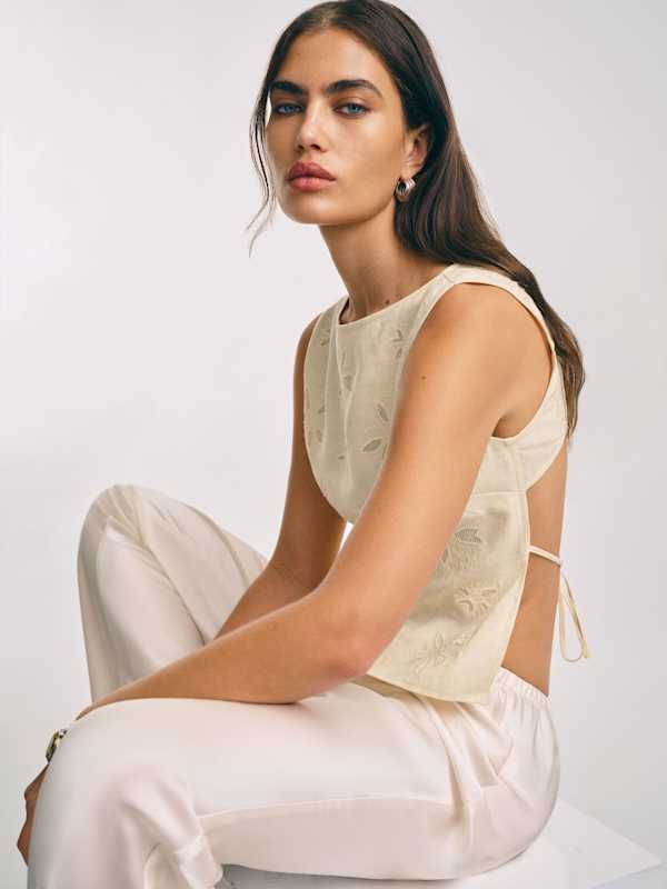 Evelina Linen Top - Sugar