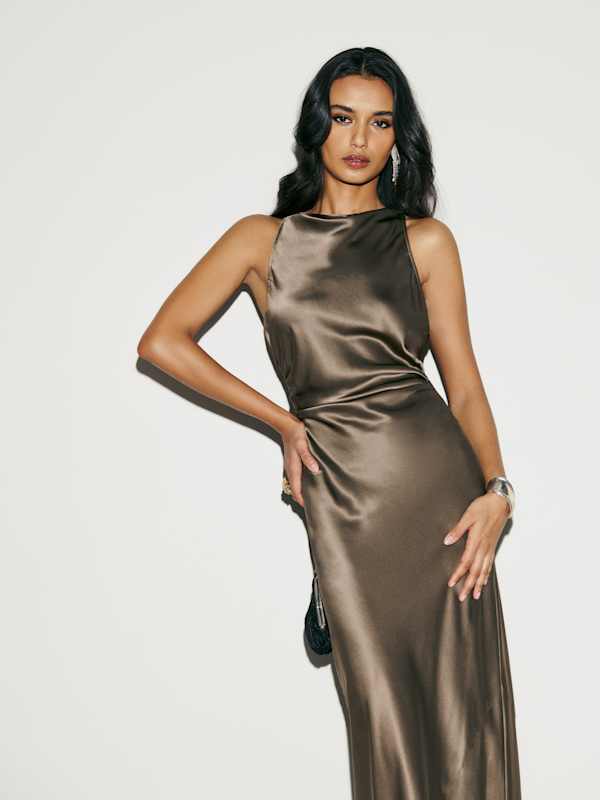 Petites Anaiis Silk Dress - Morel