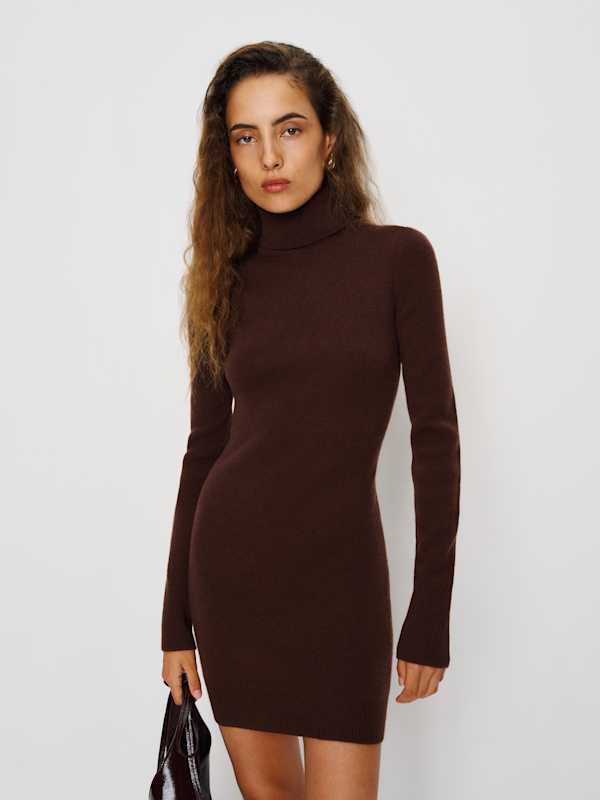Helly Cashmere Turtleneck Dress - Mahogany