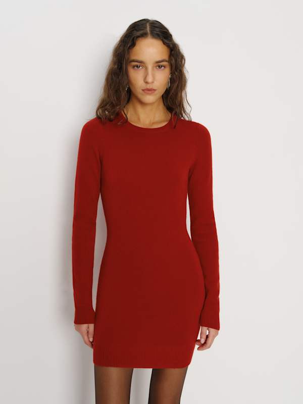 Walker Cashmere Crew Dress - Crimson