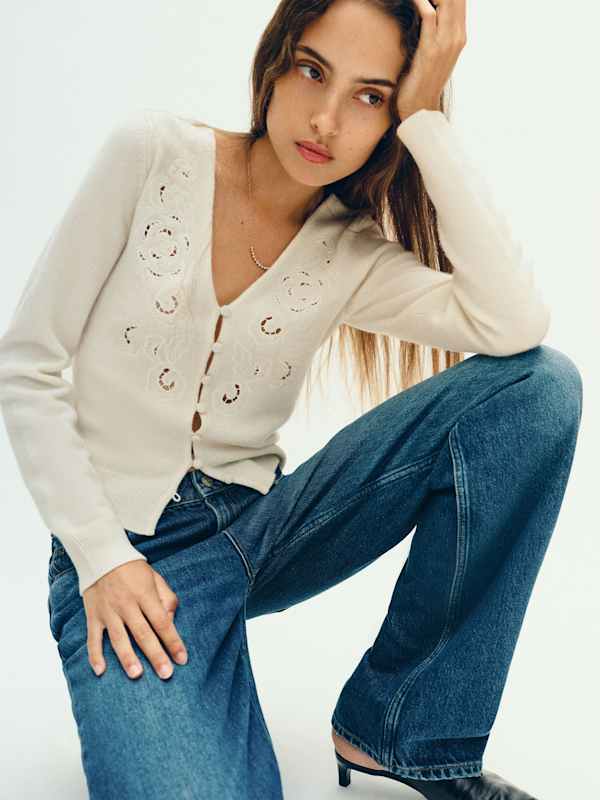 Lowen Regenerative Wool Embroidered Cardigan - Arctic