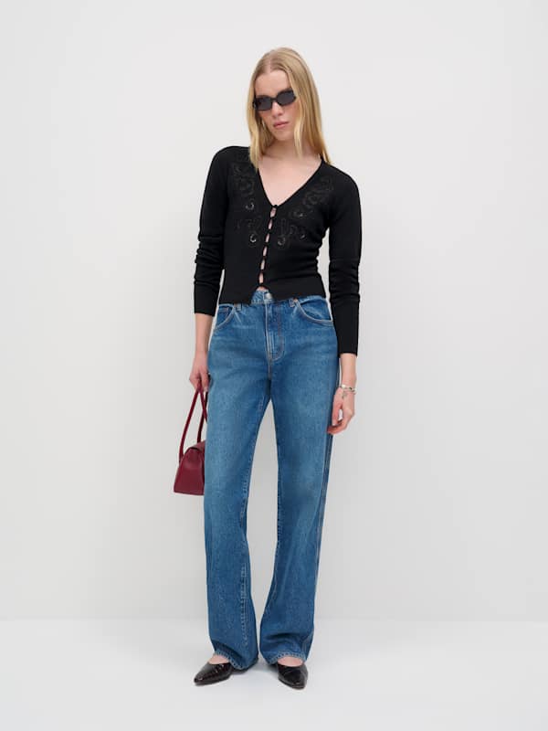 Lowen Regenerative Wool Embroidered Cardigan - Black