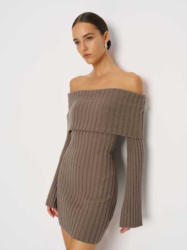 Lacey Cashmere Blend Sweater Dress - Shitake