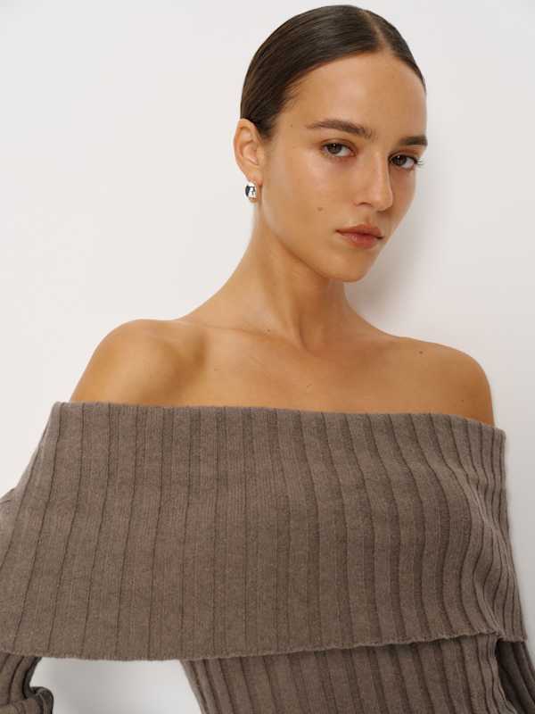 Lacey Cashmere Blend Sweater Dress - Shitake