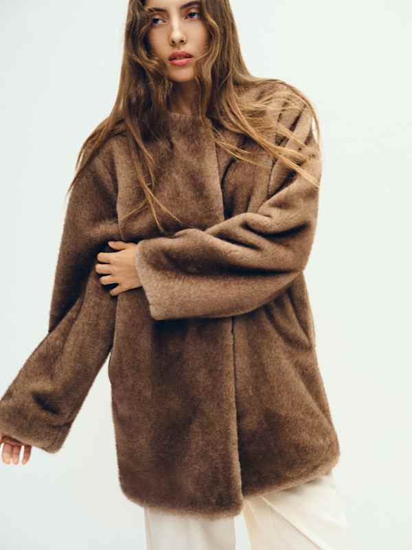 Devin Faux Fur Coat - Taupe